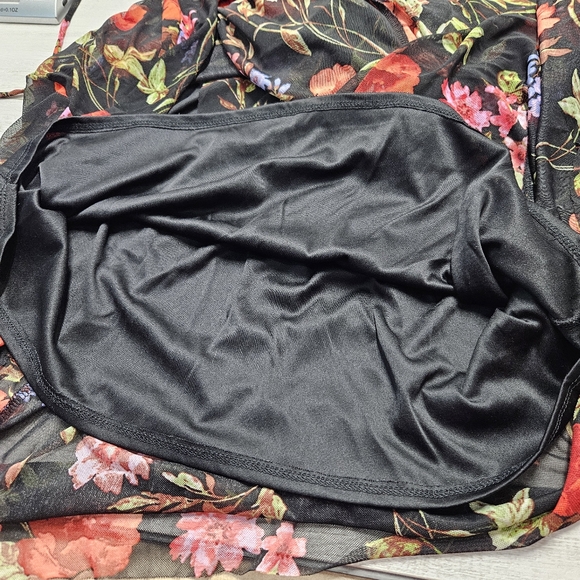 Harlow & Rose Floral Midi Dress Medium Faux Wrap Cottage Overlay Sheer Sleeves - Picture 14 of 16